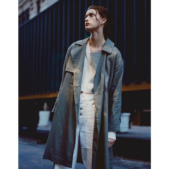 Madewell Textural Trench Coat Green Medium New - Picture 14 of 14